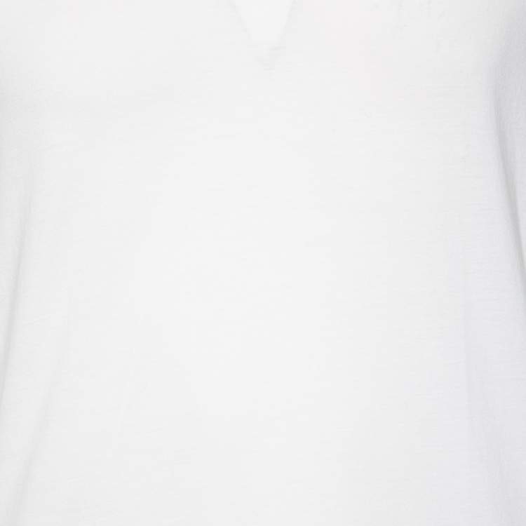 Pre Owned Emporio Armani White Logo Embroidered Cotton V-Neck T-Shirt S