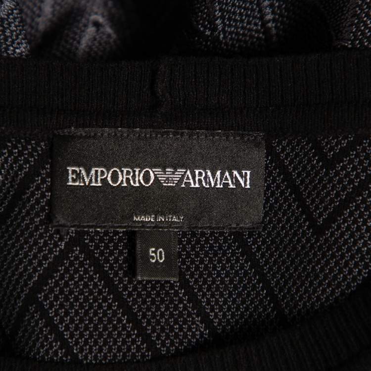 مملوكة مسبقًا Emporio Armani Black Patterned Knit Long Sleeve T-Shirt L