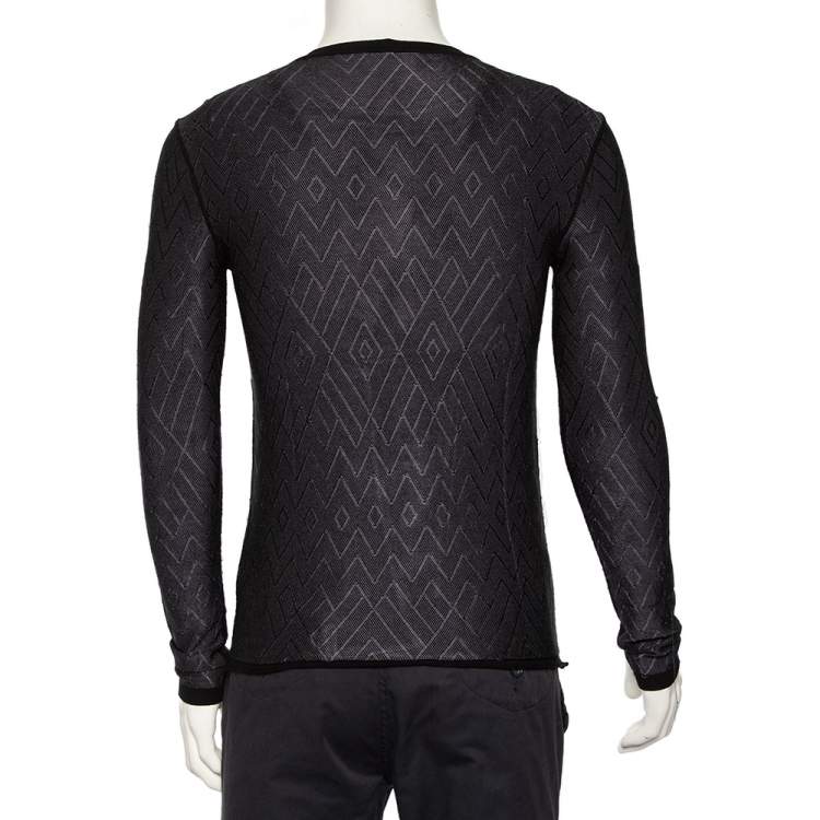 مملوكة مسبقًا Emporio Armani Black Patterned Knit Long Sleeve T-Shirt L