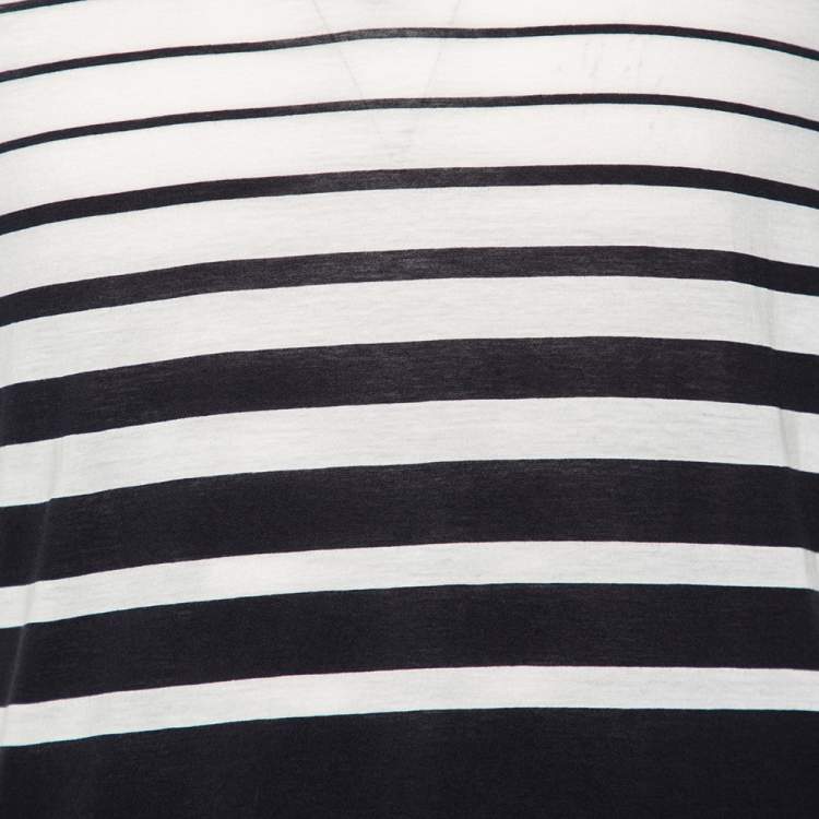 Pre Owned Emporio Armani Navy Blue Striped Cotton V-Neck T-Shirt L