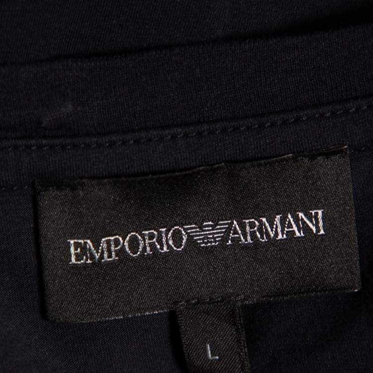 Pre Owned Emporio Armani Navy Blue Striped Cotton V-Neck T-Shirt L
