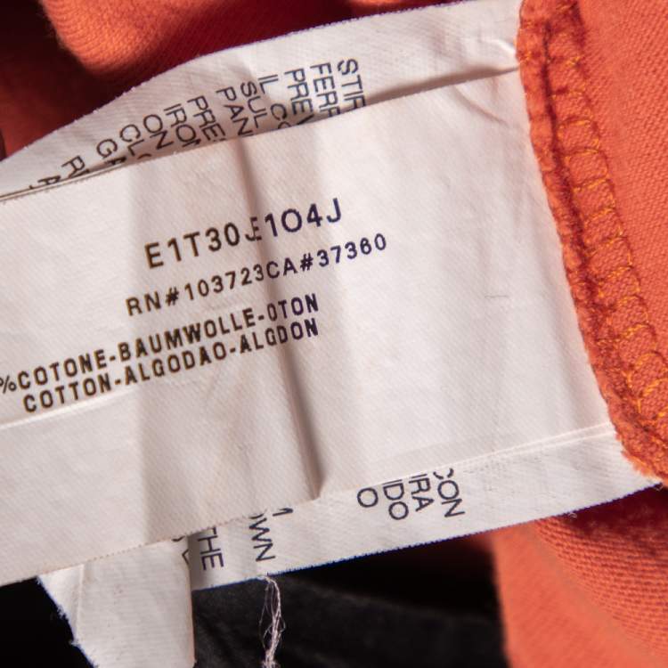 Pre Owned Emporio Armani Orange Logo Embroidered Cotton Crewneck T-Shirt M