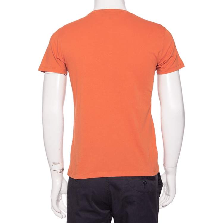 Pre Owned Emporio Armani Orange Logo Embroidered Cotton Crewneck T-Shirt M