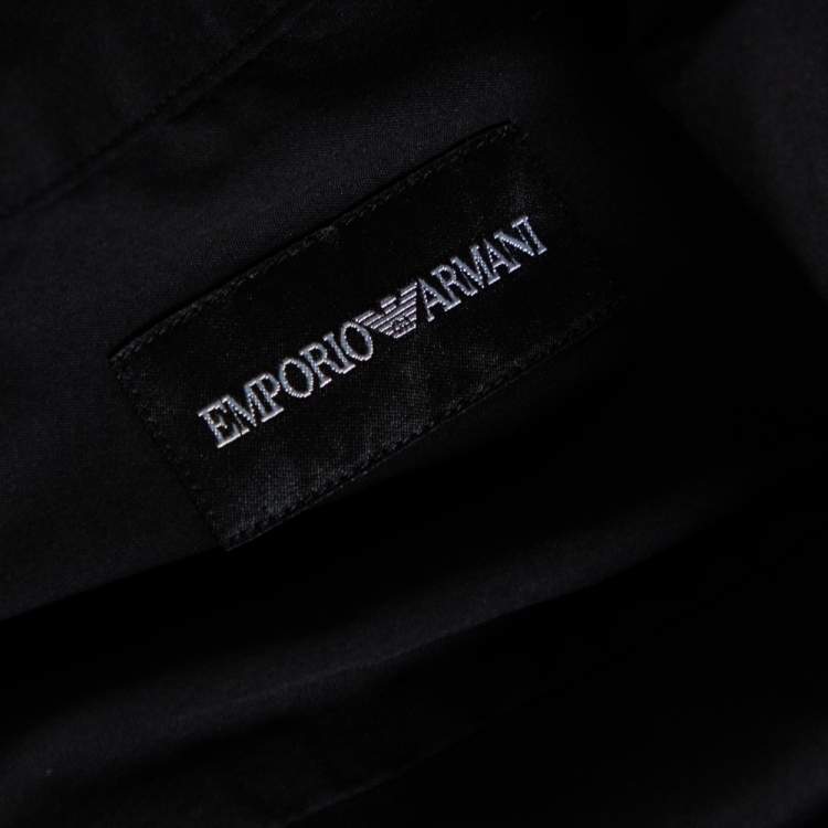 Pre Owned Emporio Armani Black Stretch Cotton Stand Collar Button Front Shirt M