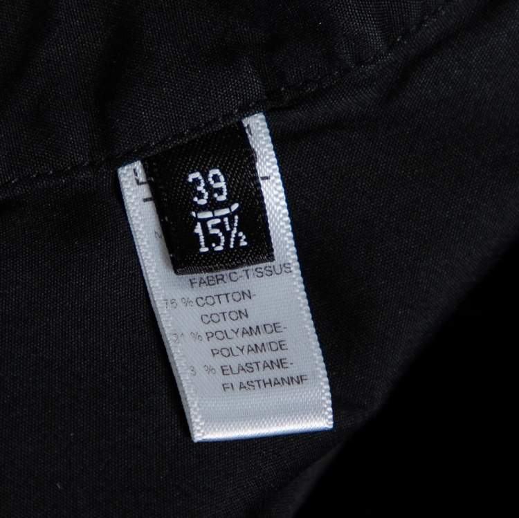 Pre Owned Emporio Armani Black Stretch Cotton Stand Collar Button Front Shirt M