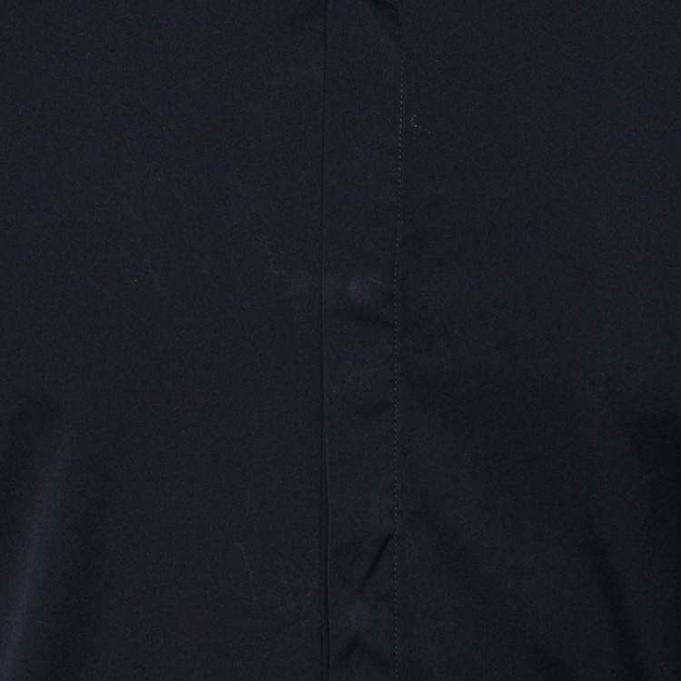 Pre Owned Emporio Armani Black Stretch Cotton Stand Collar Button Front Shirt M
