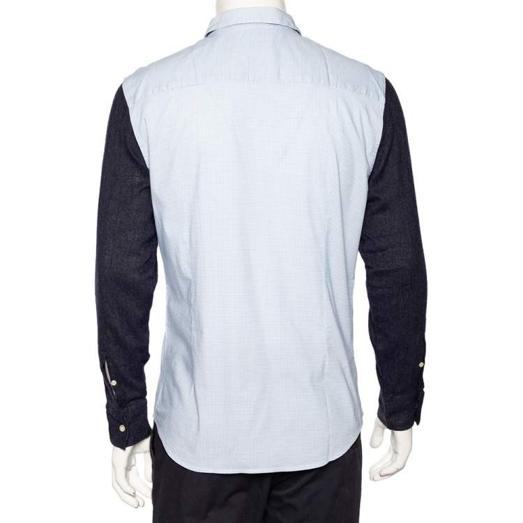 Pre Owned Emporio Armani Blue Checkered Cotton Contrast Sleeve Button Front Shirt L