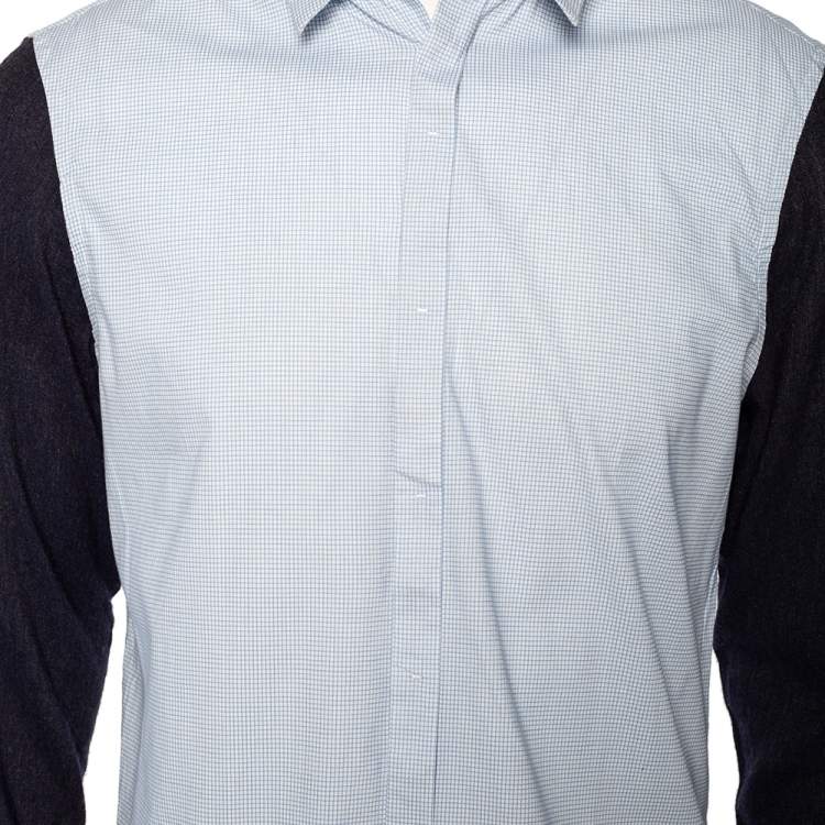 Pre Owned Emporio Armani Blue Checkered Cotton Contrast Sleeve Button Front Shirt L