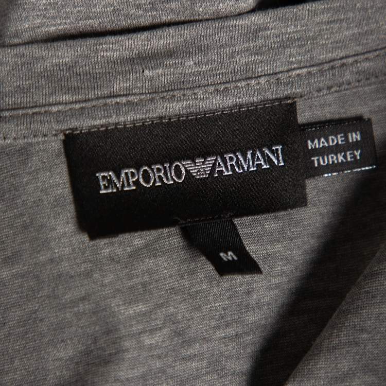 Pre Owned Emporio Armani Grey Abstract Metallic Printed Cotton V-Neck T-Shirt M