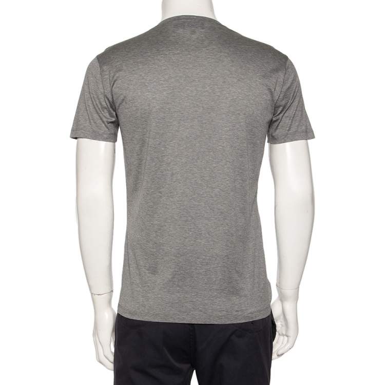 Pre Owned Emporio Armani Grey Abstract Metallic Printed Cotton V-Neck T-Shirt M