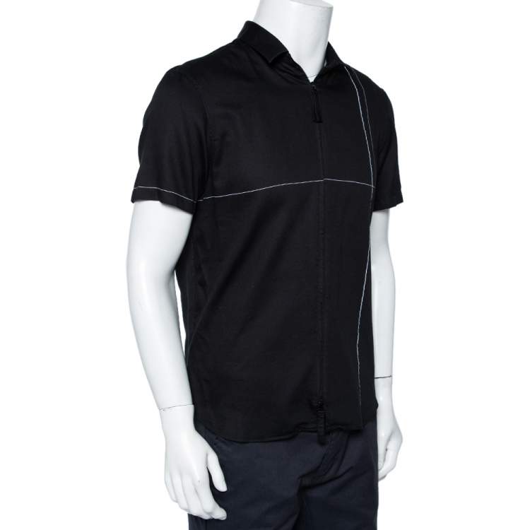 Pre Owned Emporio Armani Black Printed Cotton Button Front Shirt XL