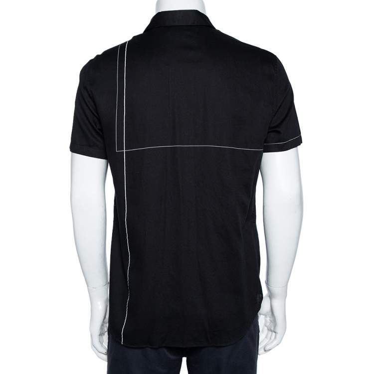 Pre Owned Emporio Armani Black Printed Cotton Button Front Shirt XL