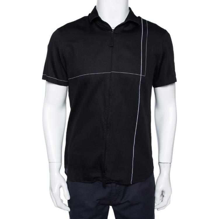 Pre Owned Emporio Armani Black Printed Cotton Button Front Shirt XL