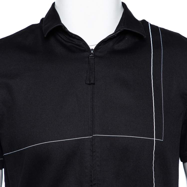 Pre Owned Emporio Armani Black Printed Cotton Button Front Shirt XL