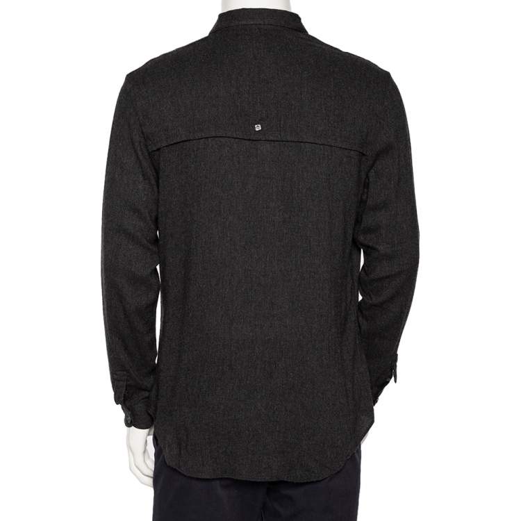 Pre Owned Emporio Armani Charcoal Grey Wool Overlay Detail Button Front Shirt L