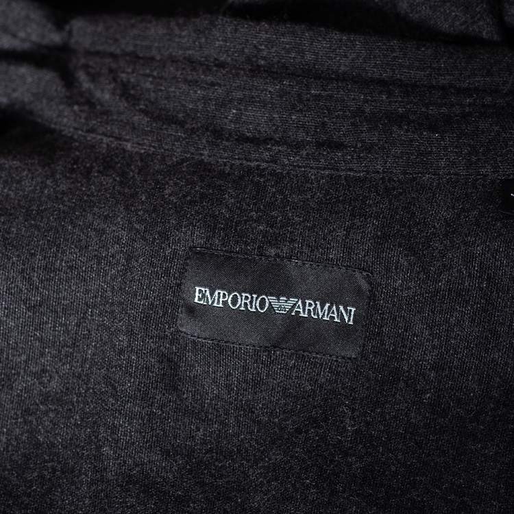 Pre Owned Emporio Armani Charcoal Grey Wool Overlay Detail Button Front Shirt L