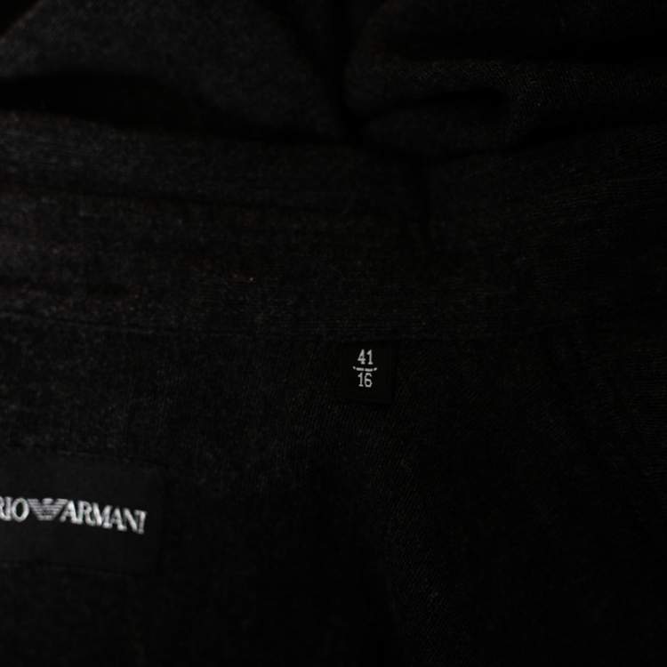 Pre Owned Emporio Armani Charcoal Grey Wool Overlay Detail Button Front Shirt L