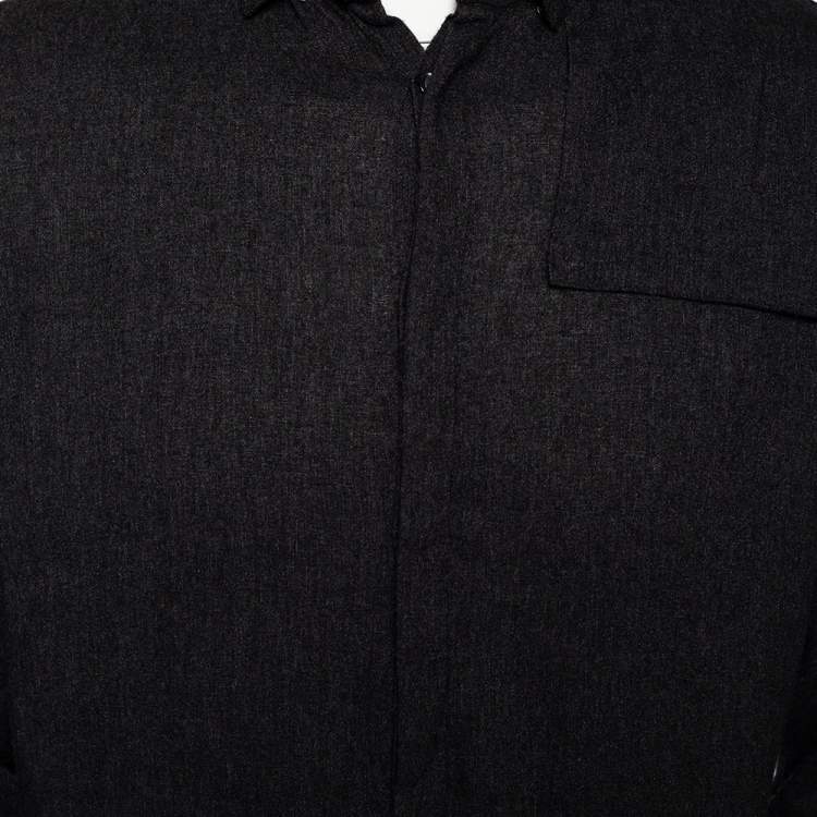 Pre Owned Emporio Armani Charcoal Grey Wool Overlay Detail Button Front Shirt L
