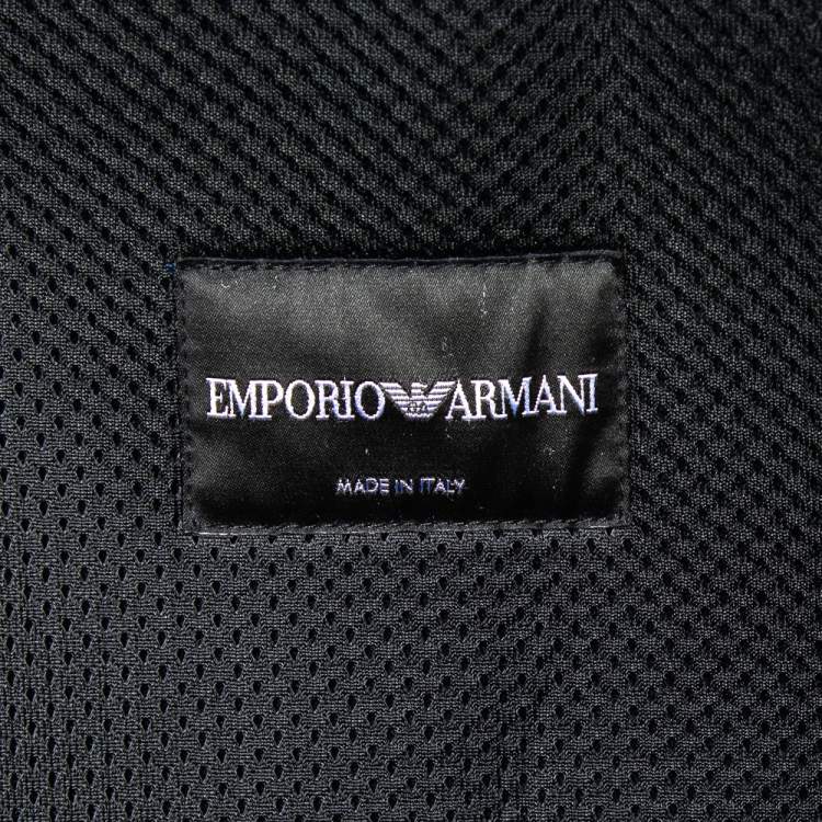 Pre Owned Emporio Armani Blue Wool & Mesh Layered Toggle Button Hooded Duffle Coat XL