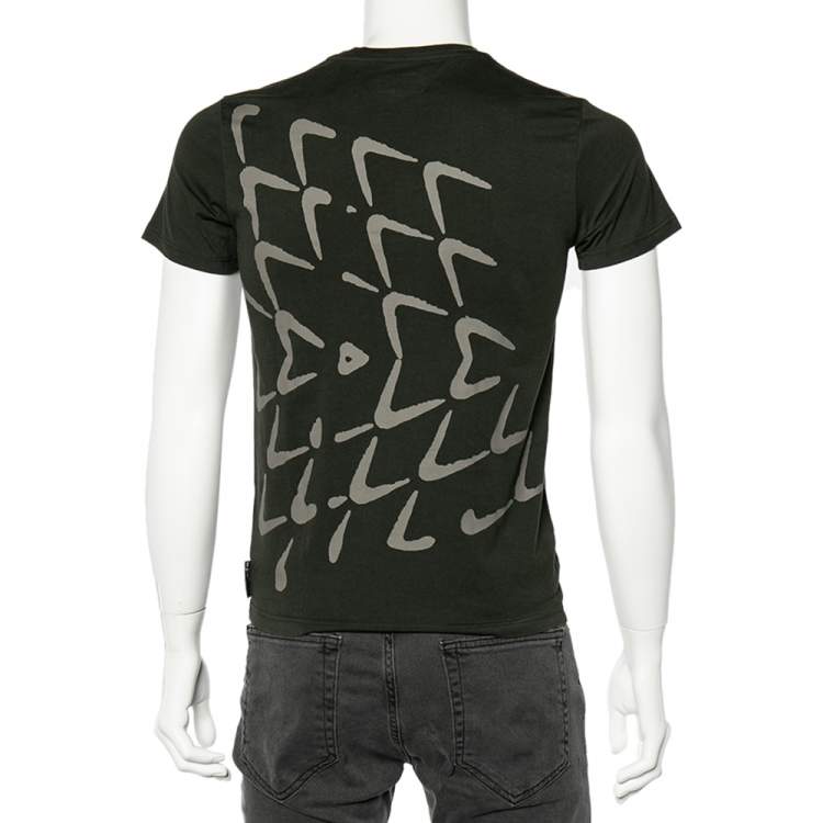 Pre Owned Emporio Armani Olive Green Printed Cotton Crewneck T-Shirt S 