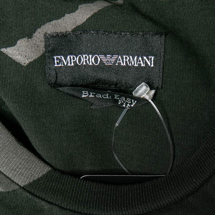 Pre Owned Emporio Armani Olive Green Printed Cotton Crewneck T-Shirt S 