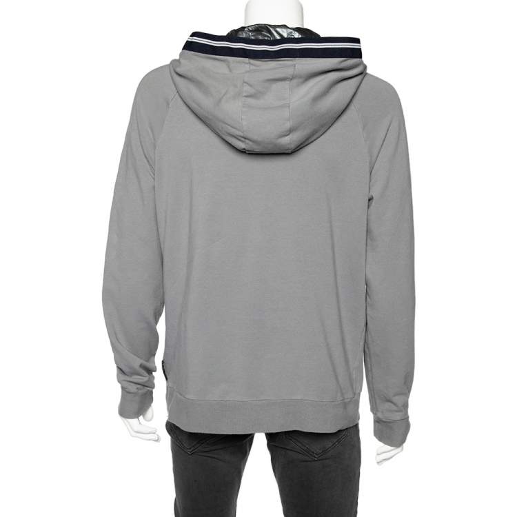 Pre Owned Emporio Armani Grey Cotton Knit Contrast Trim hooded Sweatshirt 3XL