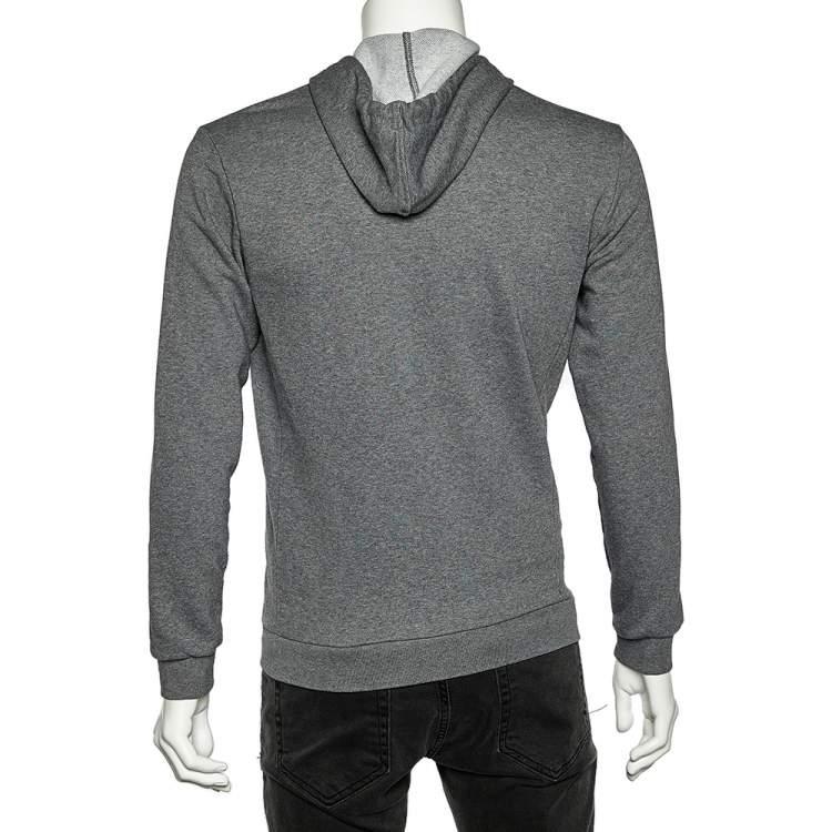 Pre Owned Emporio Armani Grey Cotton Knit Hooded Sweatshirt L