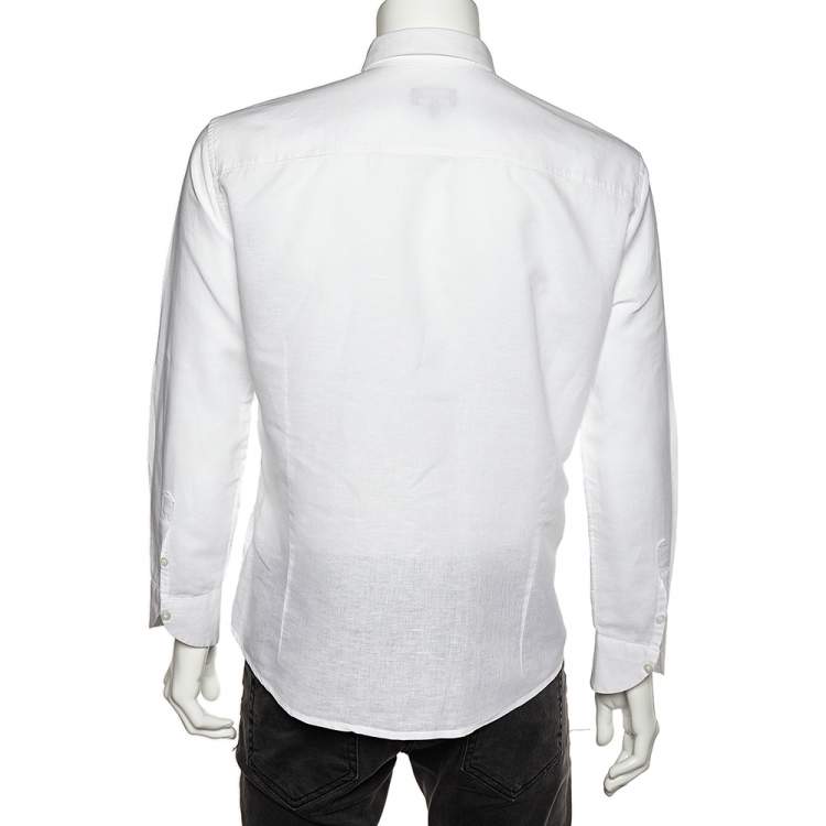 Pre Owned Emporio Armani White Cotton & Linen Button Front Shirt XL