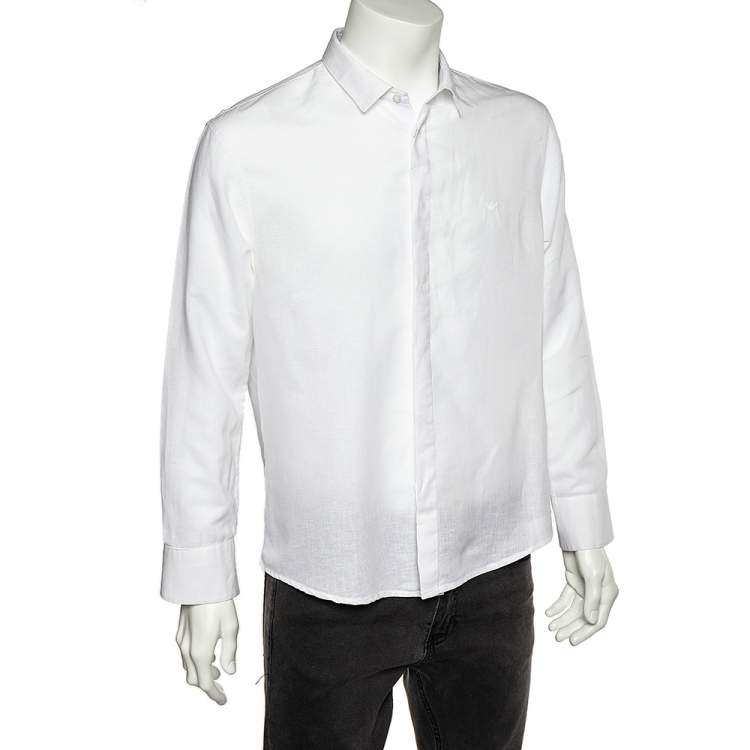 EMPORIO ARMANI 白シャツ 14A Emporio Armani Light Grey Textured Button Up Shirt With