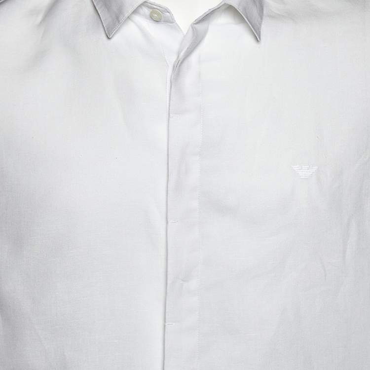 Pre Owned Emporio Armani White Cotton & Linen Button Front Shirt XL