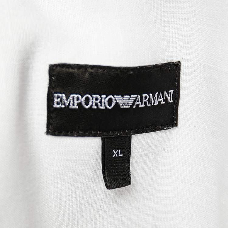Pre Owned Emporio Armani White Cotton & Linen Button Front Shirt XL