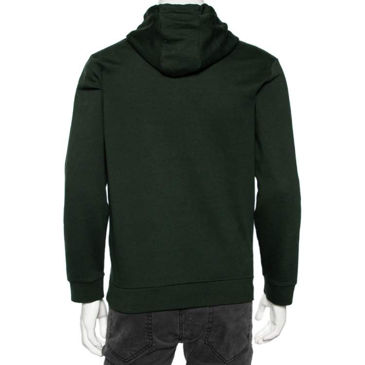 Pre Owned Emporio Armani Green Cotton Manga Bear Logo Embroidered Hoodie M 