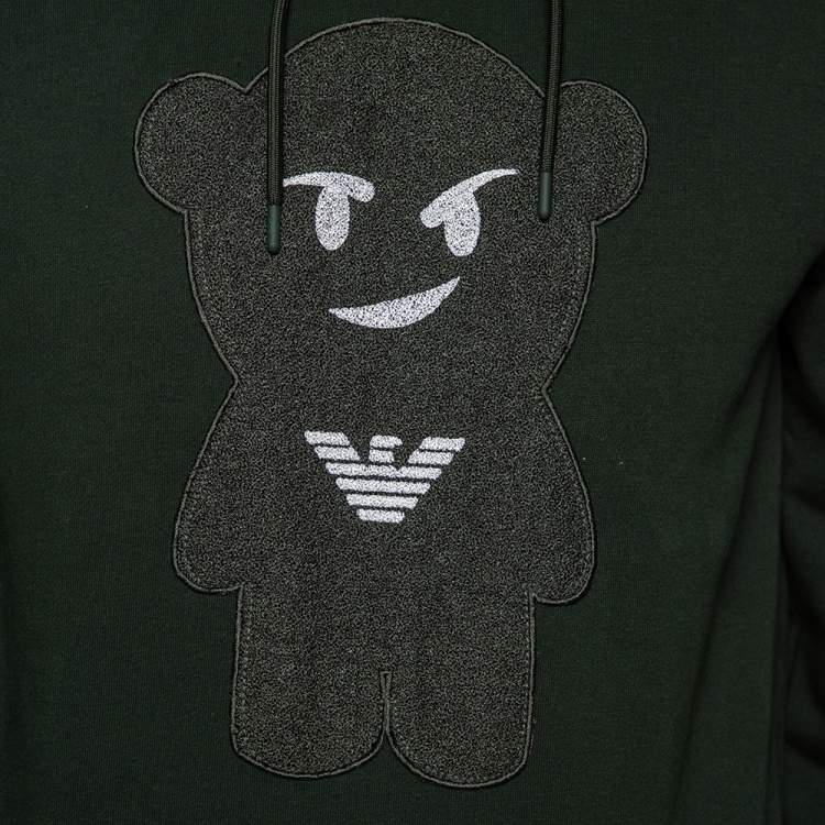 Pre Owned Emporio Armani Green Cotton Manga Bear Logo Embroidered Hoodie M 