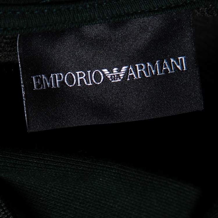 Pre Owned Emporio Armani Green Cotton Manga Bear Logo Embroidered Hoodie M 