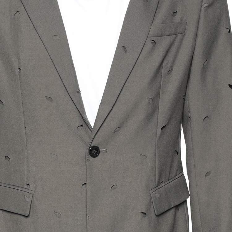 Pre Owned Emporio Armani Grey Wool Cut-Out Patterned Single Breasted Blazer M 