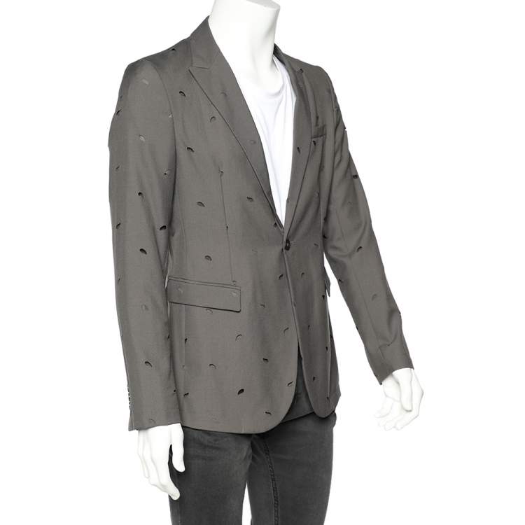 Pre Owned Emporio Armani Grey Wool Cut-Out Patterned Single Breasted Blazer M 