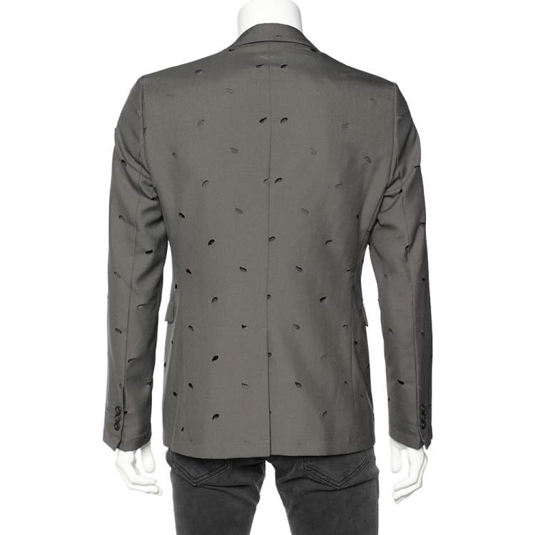 Pre Owned Emporio Armani Grey Wool Cut-Out Patterned Single Breasted Blazer M 