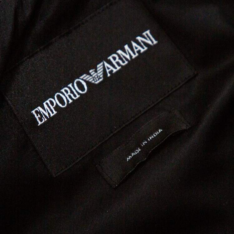 Pre Owned Emporio Armani Brown Leather Zip Front Jacket XS