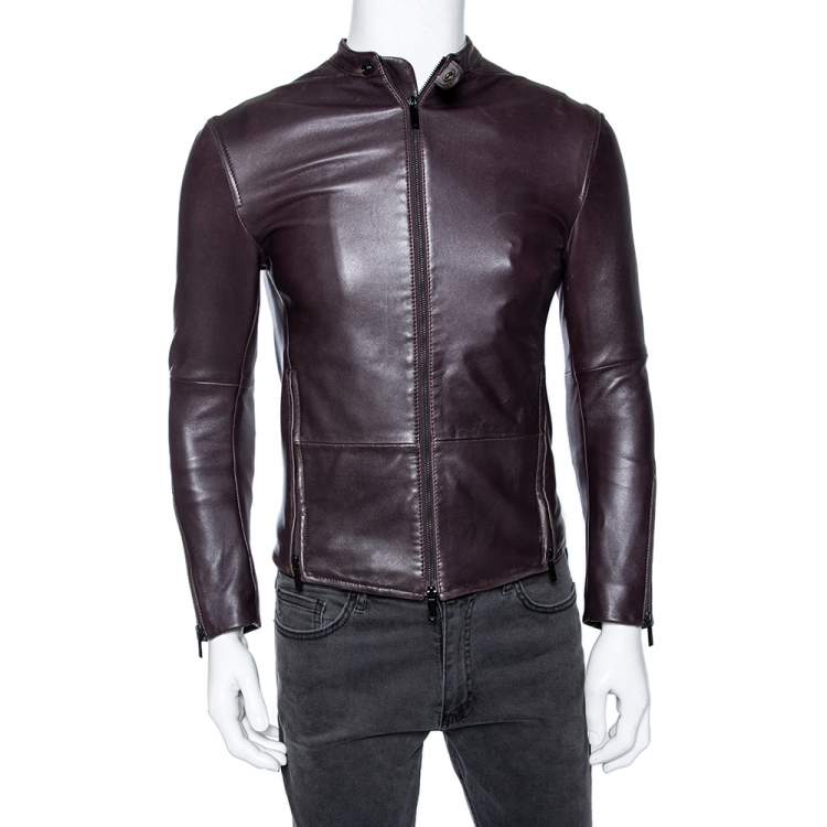 Emporio Armani Brown Leather Zip Front Jacket XS Emporio Armani | TLC