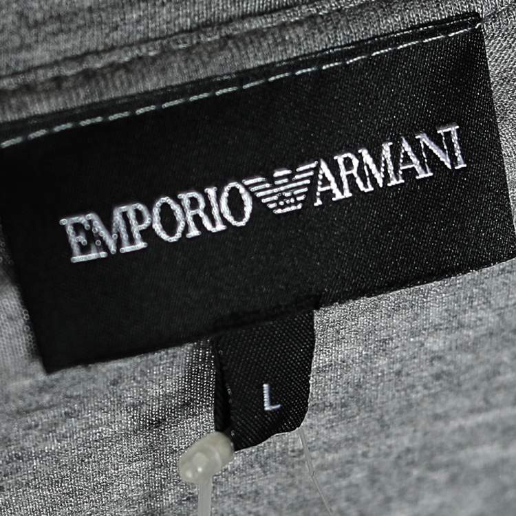 Pre Owned Emporio Armani Grey Printed Cotton Long Sleeve T-Shirt L