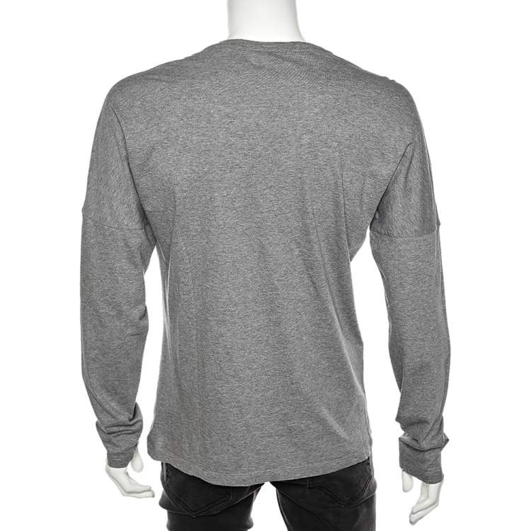 Pre Owned Emporio Armani Grey Printed Cotton Long Sleeve T-Shirt L