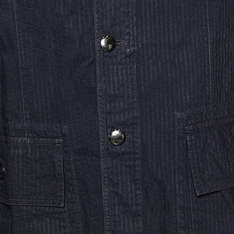 Pre Owned Emporio Armani Blue Striped Cotton Jacket L