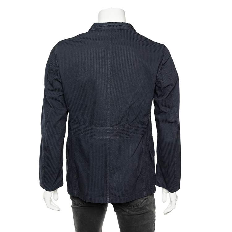 Pre Owned Emporio Armani Blue Striped Cotton Jacket L