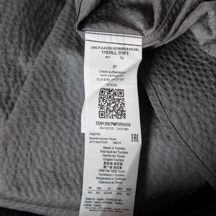 Pre Owned Giorgio Armani Grey Crinkled Cotton Zip Front Shirt XXL