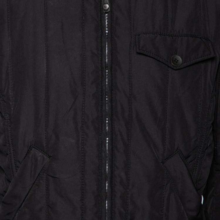 Pre Owned Emporio Armani Black Synthetic Zip Front Jacket L