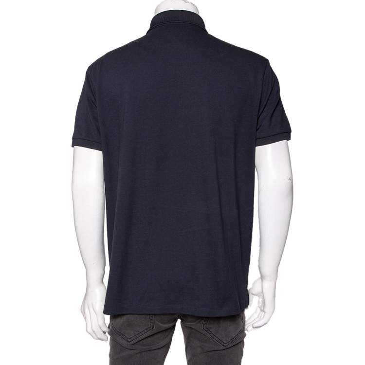Pre Owned Emporio Armani Navy Blue Cotton Pique Logo Patch Polo T-Shirt XXL