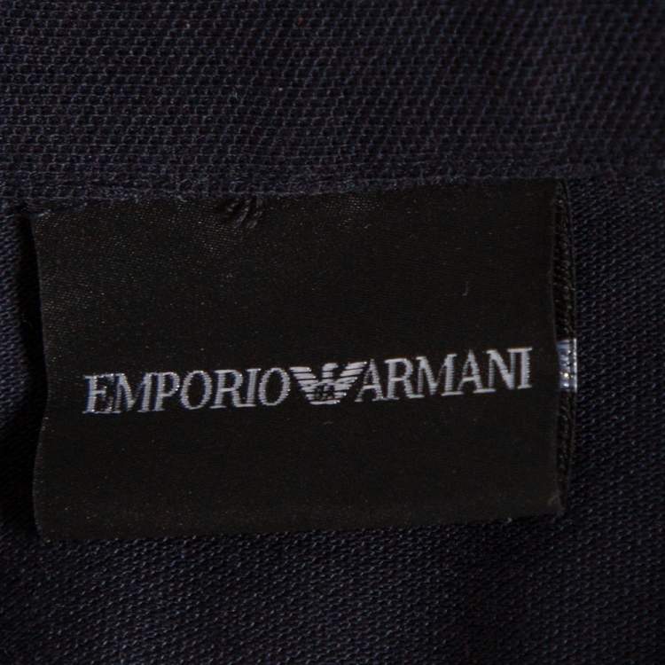 Pre Owned Emporio Armani Navy Blue Cotton Pique Logo Patch Polo T-Shirt XXL