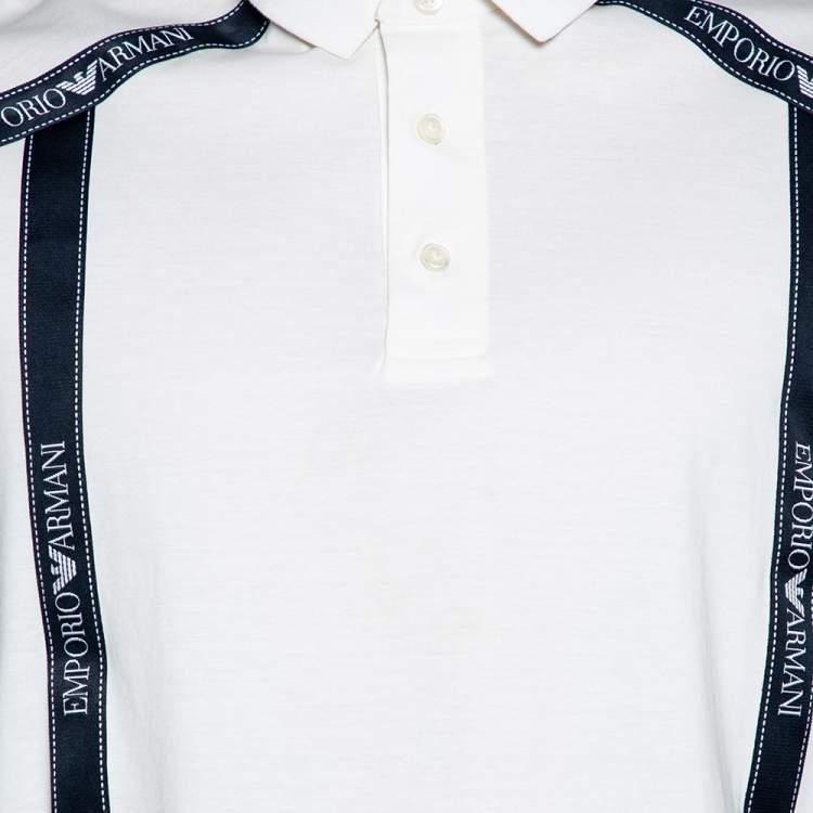 Pre Owned Emporio Armani Off White Cotton Logo Tape Trimmed Polo T-Shirt XXL