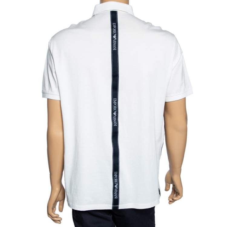 Pre Owned Emporio Armani Off White Cotton Logo Tape Trimmed Polo T-Shirt XXL