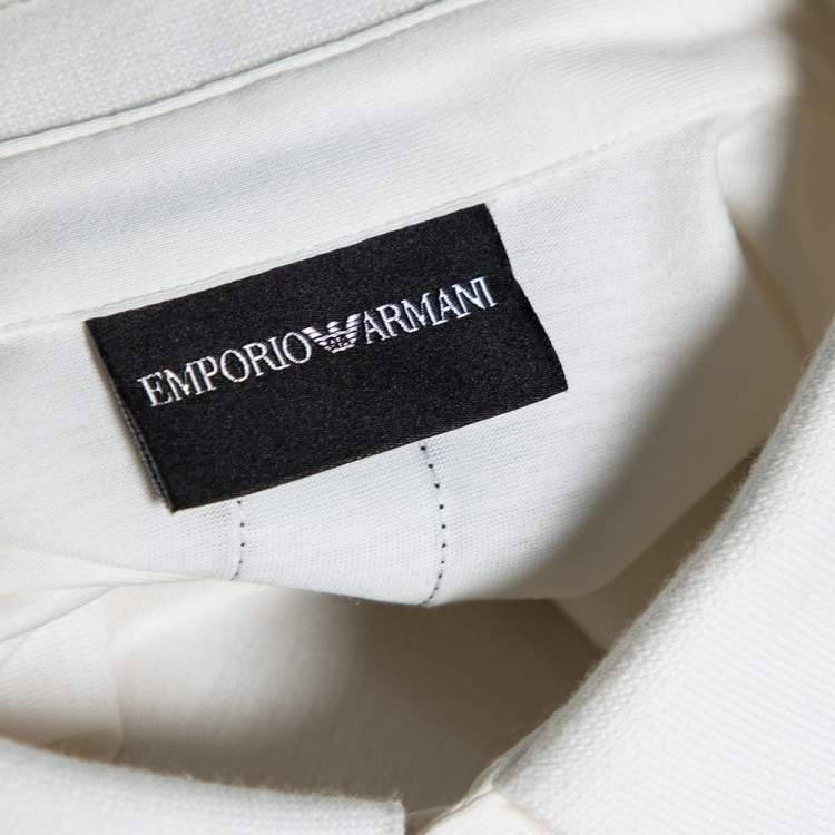 Pre Owned Emporio Armani Off White Cotton Logo Tape Trimmed Polo T-Shirt XXL